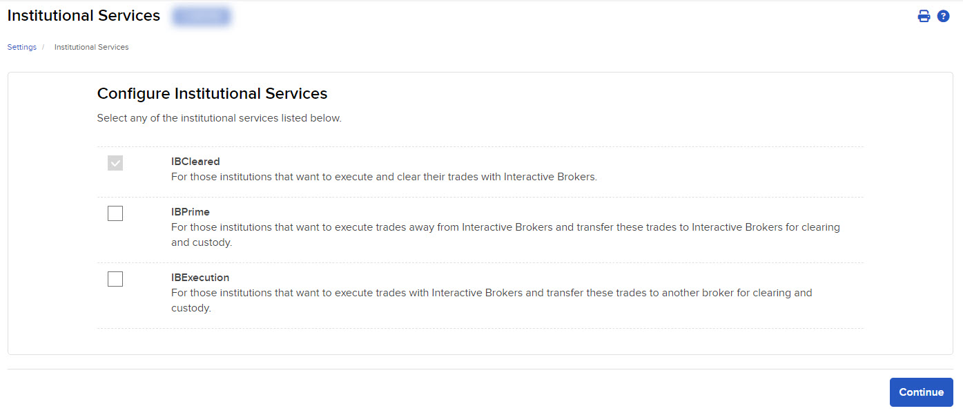The configure institutional services panel in advisor portal.